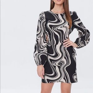 Marble Print Mini Linen Dress with Cutouts